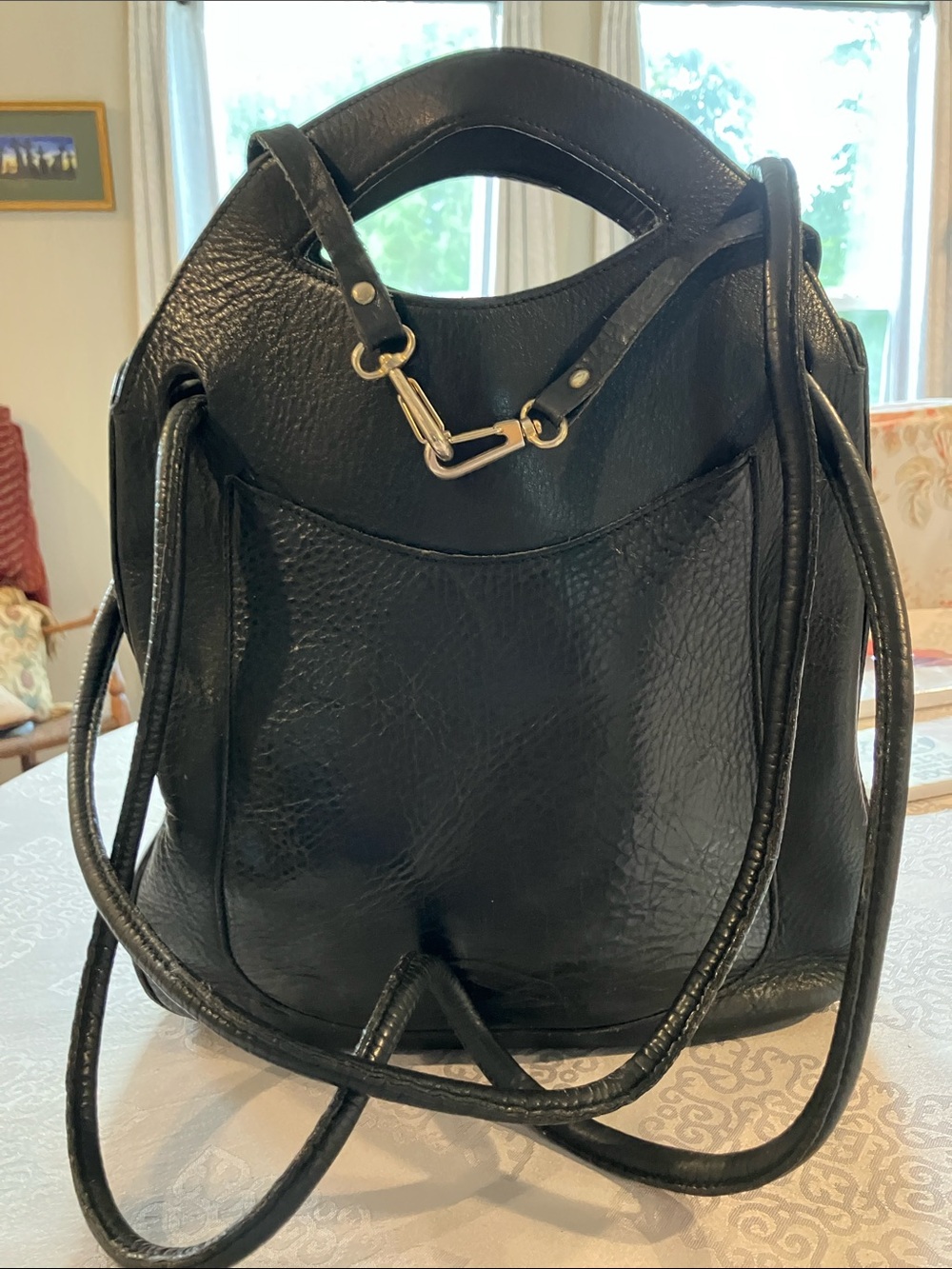 Vintage Nathan Black Leather Shoulder Bag with Top Handle